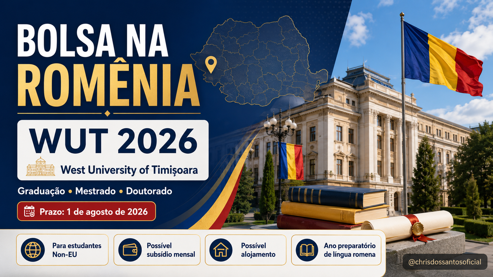 BOLSA DE ESTUDO WUT 2026 NA ROMÊNIA PARA ESTUDANTES NON-EU