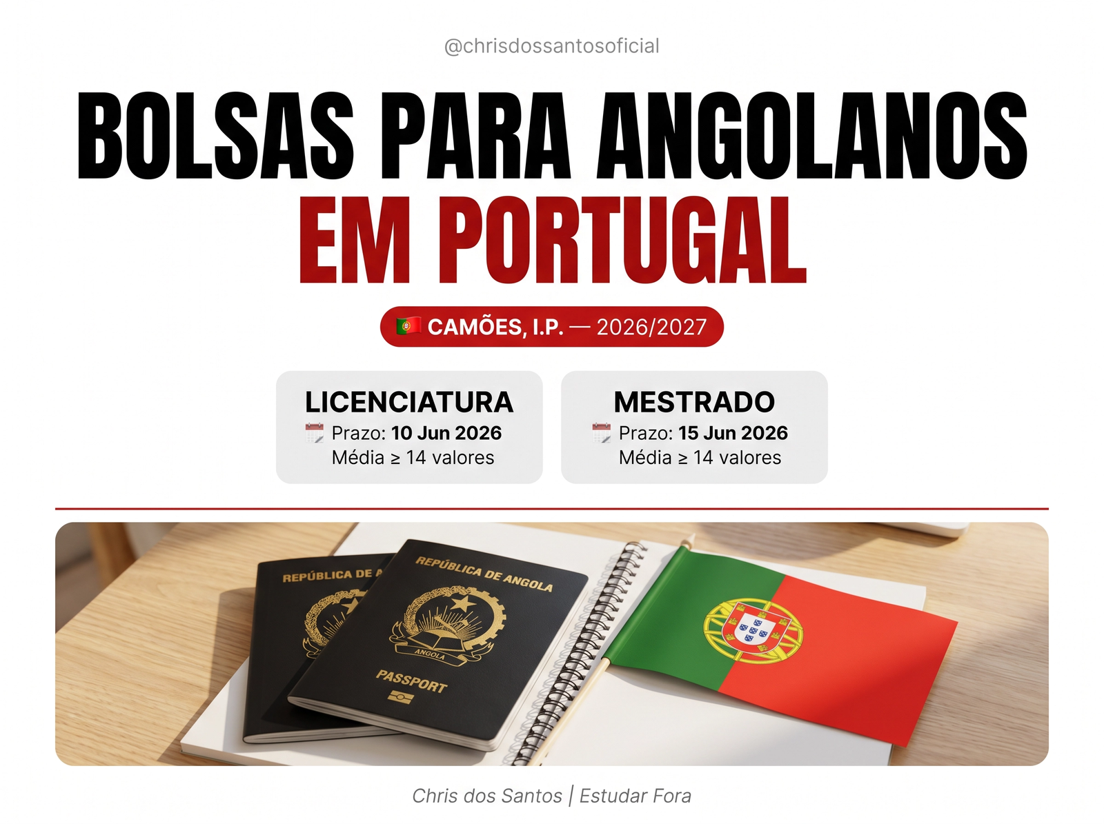 Estão abertas as candidaturas para as Bolsas de Estudo Camões, I.P. 2026/2027.